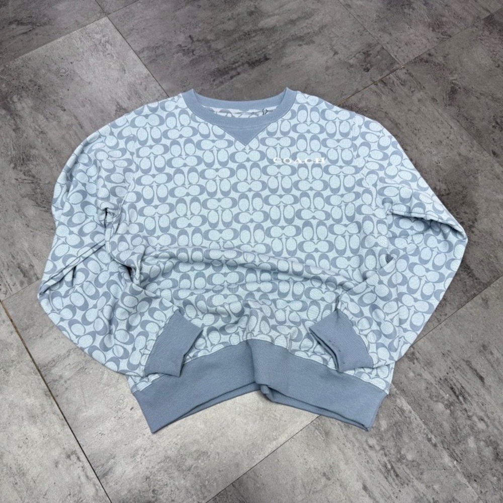 Coach Light Blue Patterned Crewneck Sweater